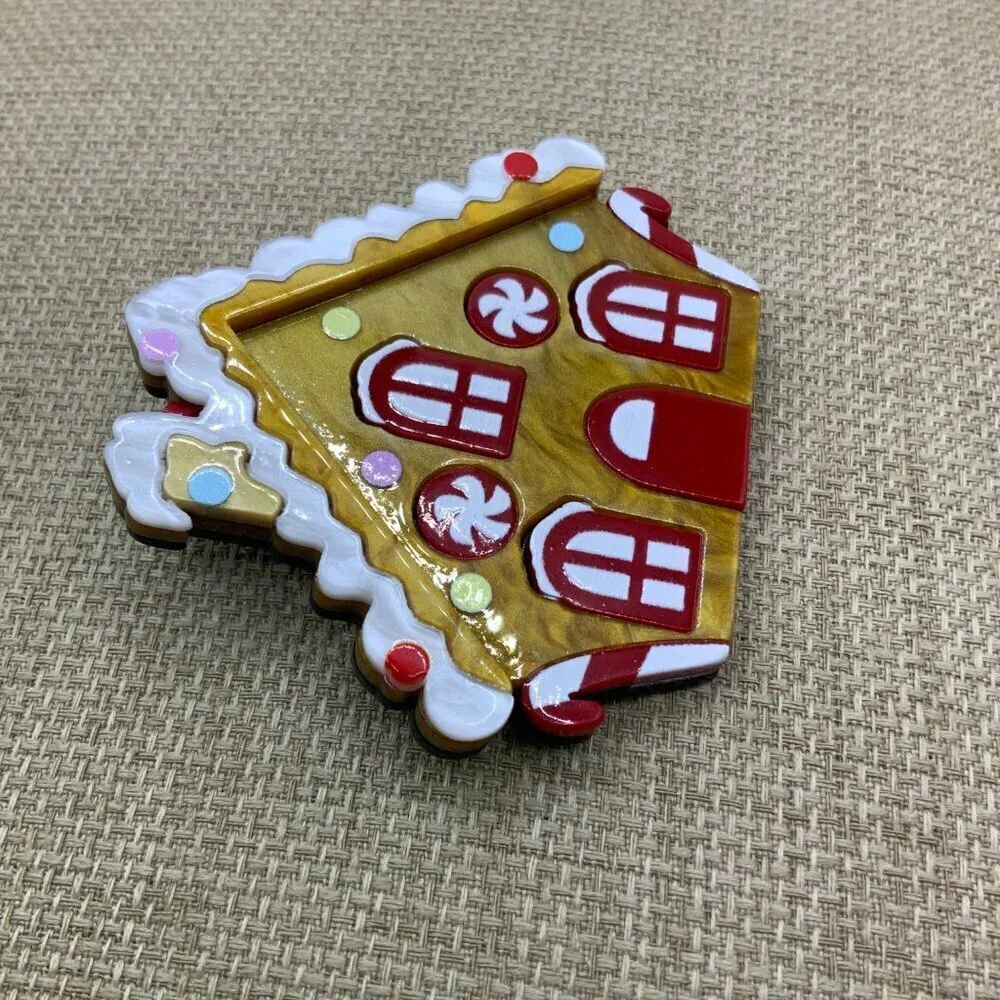 Gingerbread House Christmas Candy Red Resin Pin